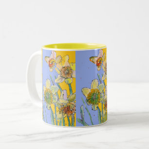 Daffodil Painting Hand Painted Yellow floral  Two-Tone Coffee Mug
