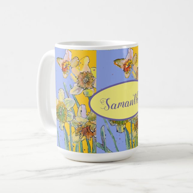 Daffodil Painting Watercolor Lavender floral  Coffee Mug (Front Left)