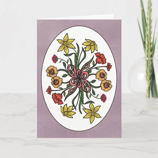Daffodil Pansy Bouquet Folded Greeting Card (Front)