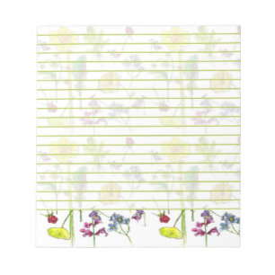 Daffodil Pansy Wildflower Botanical Drawings Lined Notepad