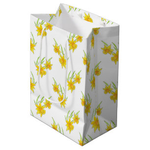 Daffodil Pen and Watercolor Pattern Medium Gift Bag