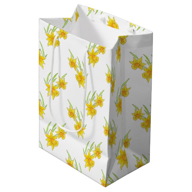 Daffodil Pen and Watercolor Pattern Medium Gift Bag (Front Angled)