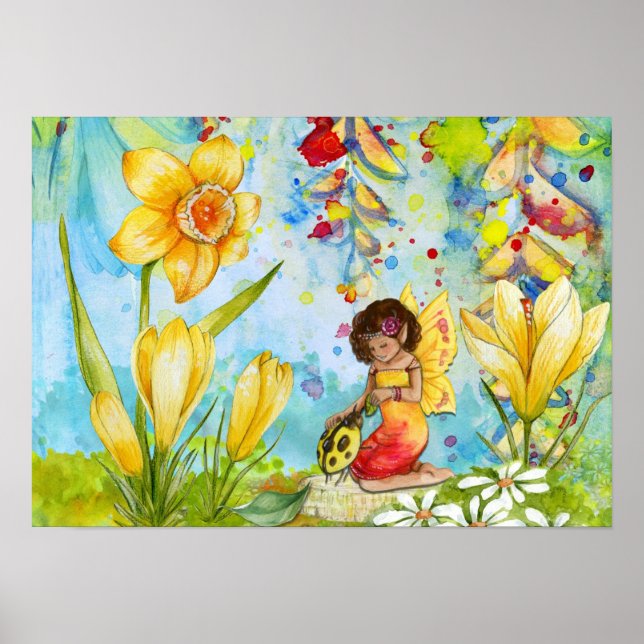 Daffodil Pixie Watercolour Poster (Front)