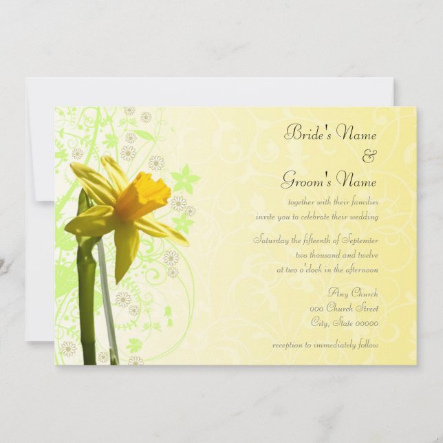 Daffodil Printemps Jaune Floral Invitations de mar (Devant)