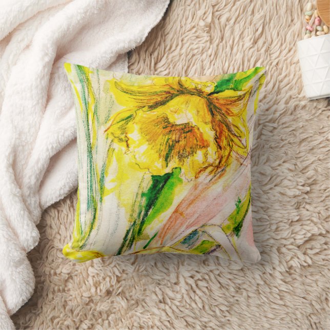 Daffodil Spring Art  Throw Pillow (Blanket)