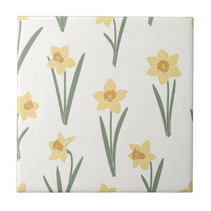 Daffodil Spring Floral in Soft Yellow and Green 1 Tile