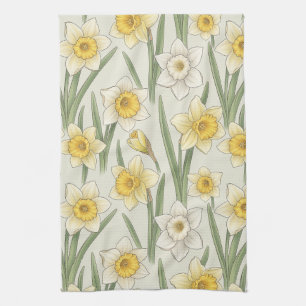 Daffodil Spring Floral in Soft Yellow and Green 3 Kitchen Towel