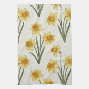 Daffodil Spring Floral in Soft Yellow and Green 5 Kitchen Towel