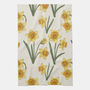 Daffodil Spring Floral in Soft Yellow and Green 5 Kitchen Towel