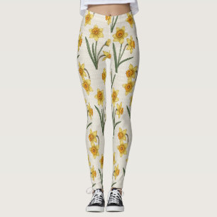 Daffodil Spring Floral in Soft Yellow and Green 5 Leggings