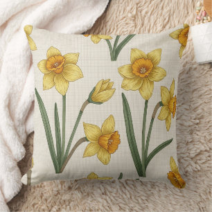 Daffodil Spring Floral in Soft Yellow and Green 5 Throw Pillow
