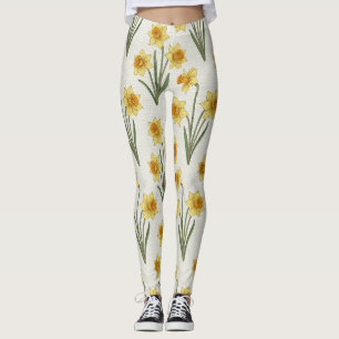 Daffodil Spring Floral in Soft Yellow and Green 6 Leggings