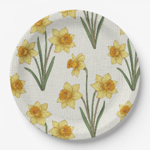 Daffodil Spring Floral in Soft Yellow and Green 6 Paper Plate