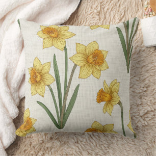 Daffodil Spring Floral in Soft Yellow and Green 6 Throw Pillow