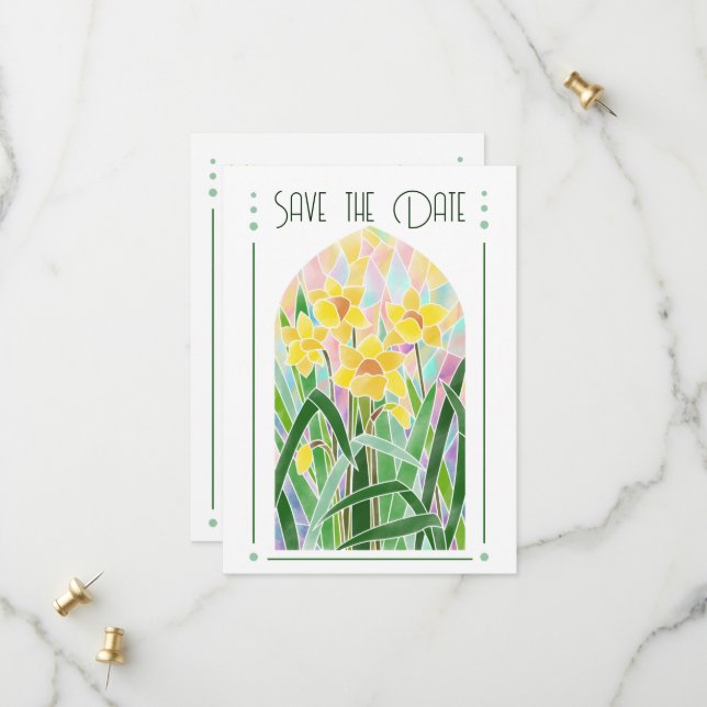Daffodil Vitrage Sardé Enregistrer La Carte Date (Devant/Arrière en situation)