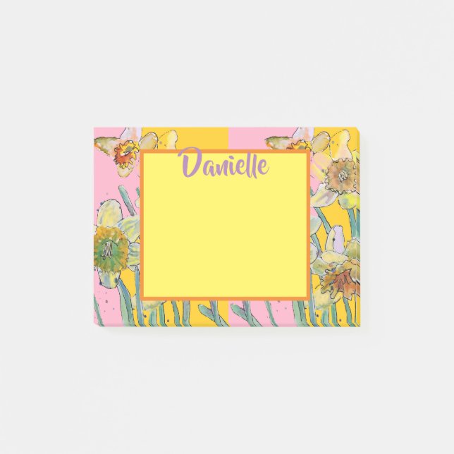 Daffodil Watercolor Art Womans Name Post It Notes (Front)