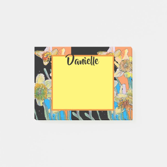 Daffodil Watercolor Art Womans Name Post It Notes (Front)