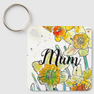 Daffodil Watercolor Flower art Birthday Mum Golf  Keychain