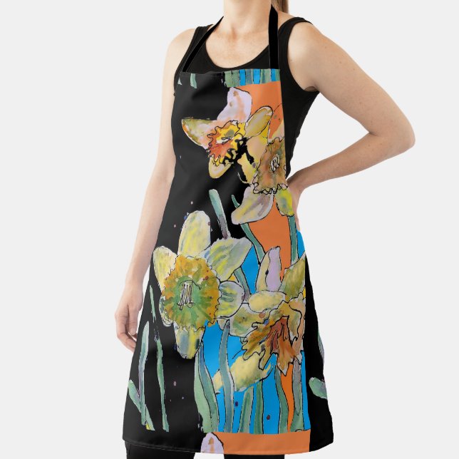 Daffodil Watercolor Flower Orange floral Apron (Insitu)