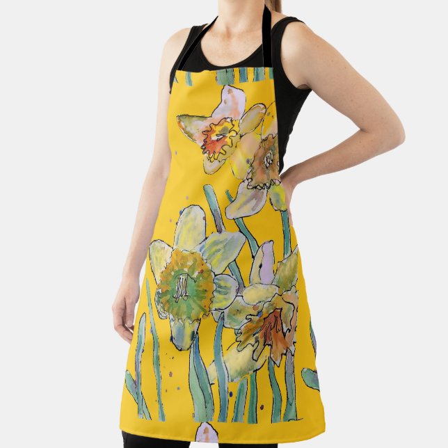 Daffodil Watercolor Flower Yellow floral Apron (Insitu)