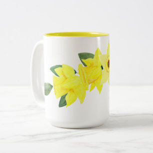 Daffodil Watercolor Two-Tone Mug, 15 oz Coffee Mug