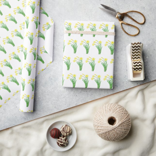 Daffodil Watercolor Yellow Floral Garden Pretty Wrapping Paper (Crafts)