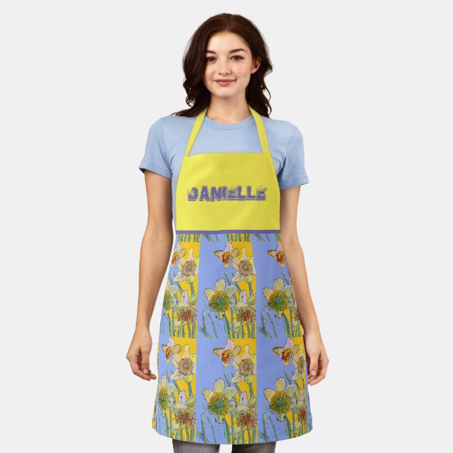 Daffodil Watercolor Yellow Flower floral kitchen Apron (Worn)