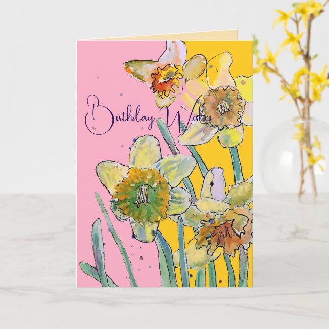 Daffodil Watercolor Yellow Spring Flower Art Card (Yellow Flower)