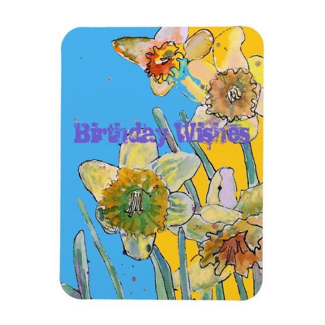 Daffodil Watercolor Yellow Spring Flower Art Card Magnet (Vertical)