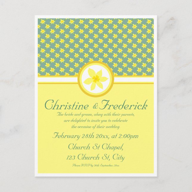 Daffodil Wedding, invitation postcard (Front)