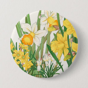 Daffodil Woodblock Painting, Tanigami Kônan, 1917 3 Inch Round Button