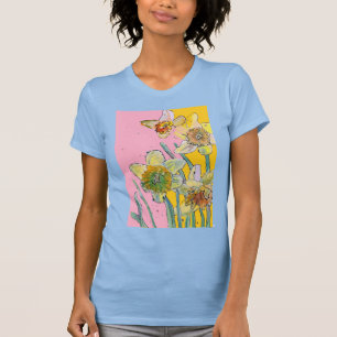 Daffodil Yellow Blue Flower Flowers Watercolor T-Shirt