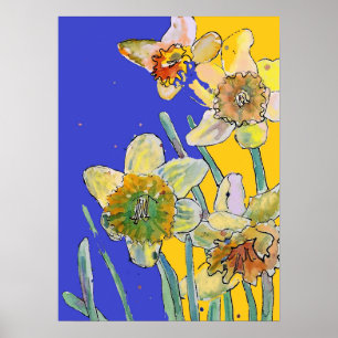 Daffodil Yellow Blue Flower Garden Poster