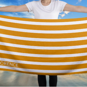  Daffodil  yellow  cabana stripes  - personalized Beach Towel