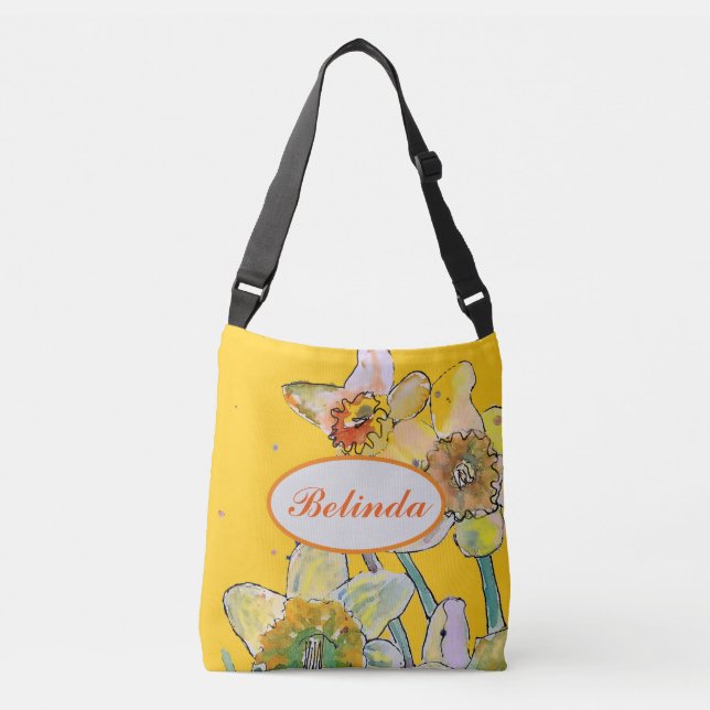 Daffodil Yellow Spring floral Watercolor Handbag (Front)