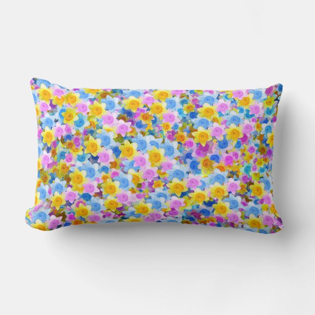 Daffodiles de printemps en fleurs, Coussin Lumbar (Recto)