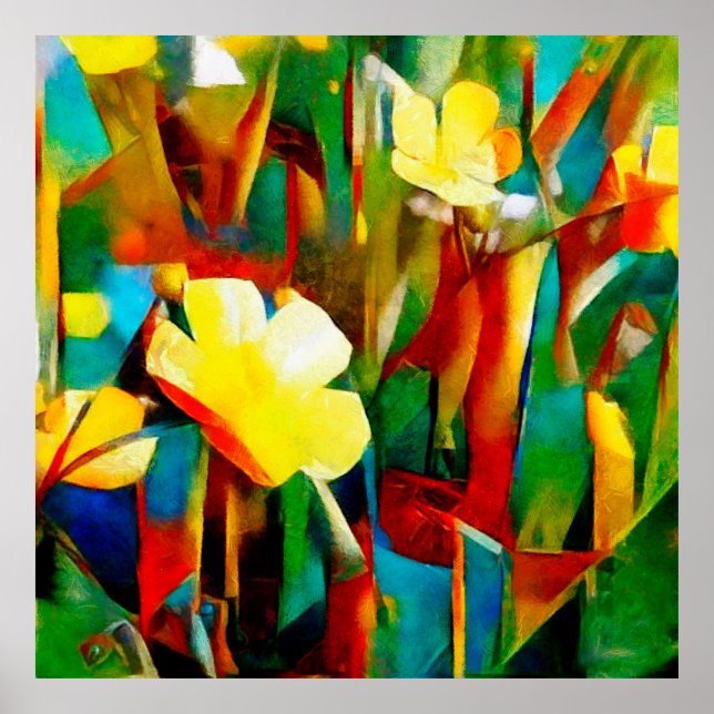 Daffodils. Abstract floral composition in a cubist Poster (Front)