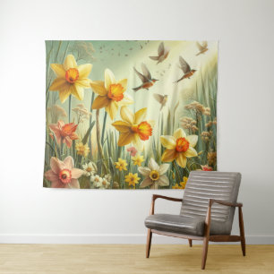 Daffodils and Birds Tapestry