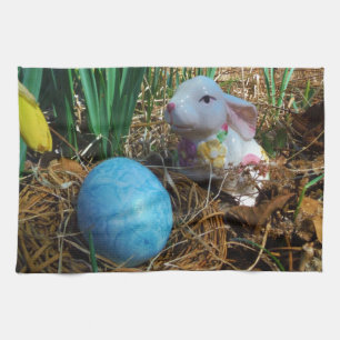 Daffodils and  Blue Easter egg Kitchen Towel