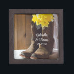 Daffodils and Cowboy Boots Country Western Wedding Gift Box<br><div class="desc">Customize the charming Yellow Daffodils and Cowboy Boots Country Western Wedding Gift Box with the personal names of the bride and groom and March, April or May spring marriage ceremony date to create a keepsake gift for the newlyweds or thank you present for your wedding attendants, bridesmaids and bridal party....</div>