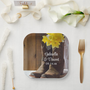Daffodils and Cowboy Boots Country Western Wedding Paper Plate