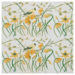 Daffodils and Goldfinches Fabric