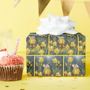 Daffodils and Mouse In The Rain Wrapping Paper