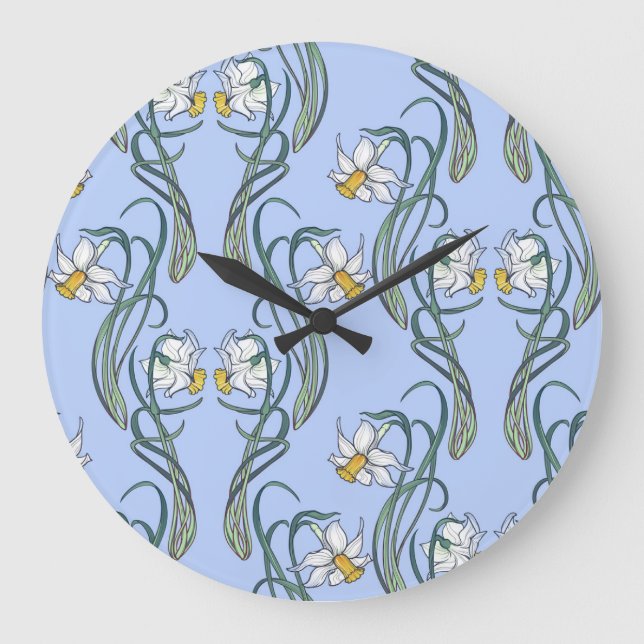 Daffodils Art: Nouveau Spring Large Clock (Front)