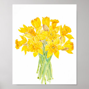 daffodils bouquet watercolor painting  poster