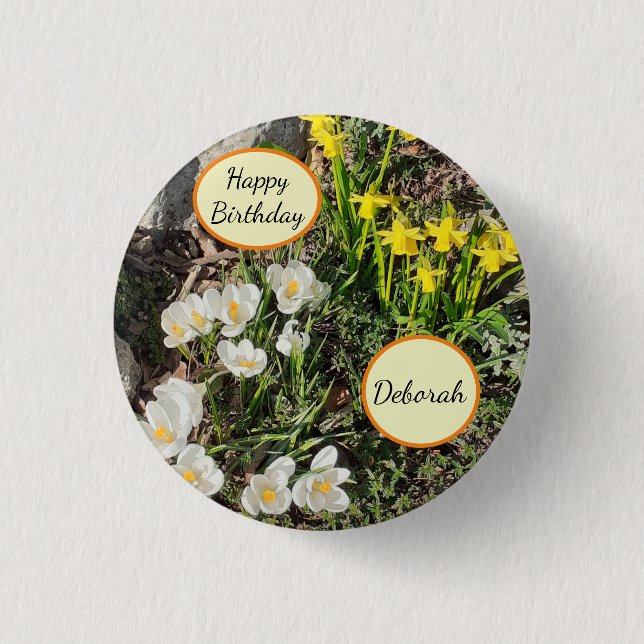 Daffodils & Crocus Birthday  1 Inch Round Button (Front)