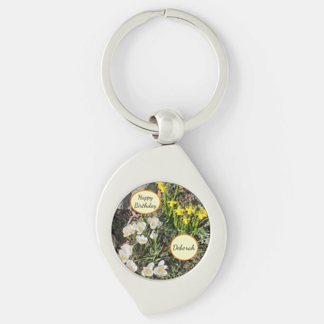 Daffodils & Crocus Birthday  Keychain (Front)