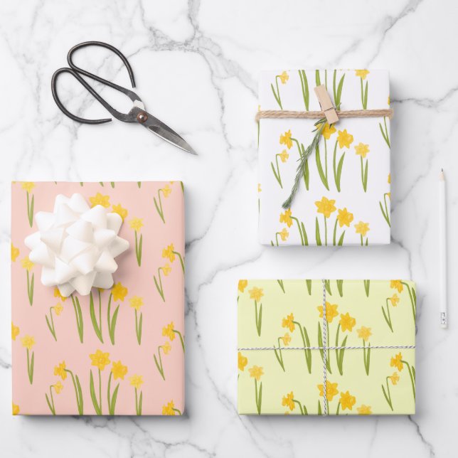Daffodils Easter Spring Floral Pattern Bulbs Gift Wrapping Paper Sheet (Front)