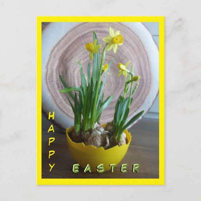 Daffodils Happy Easter Cust.Text Vertical Postcard (Front)