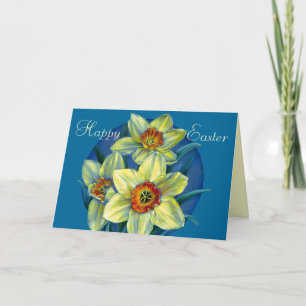Daffodils "Happy Easter" yellow and blue card